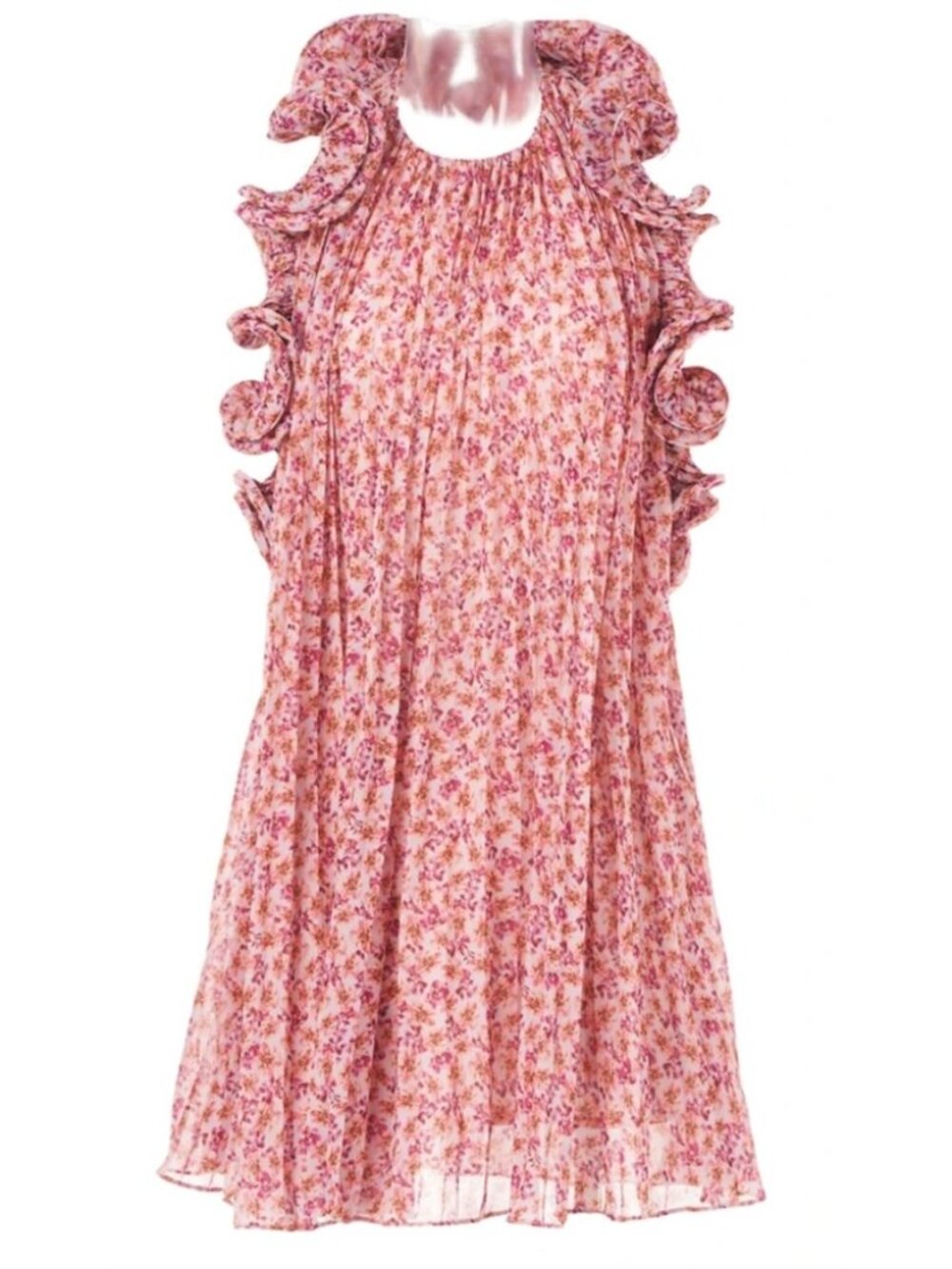 AMUR Mimi Pleated Ruffle Mini Dress Bright Orchid Ditsy Floral NWT Size 4